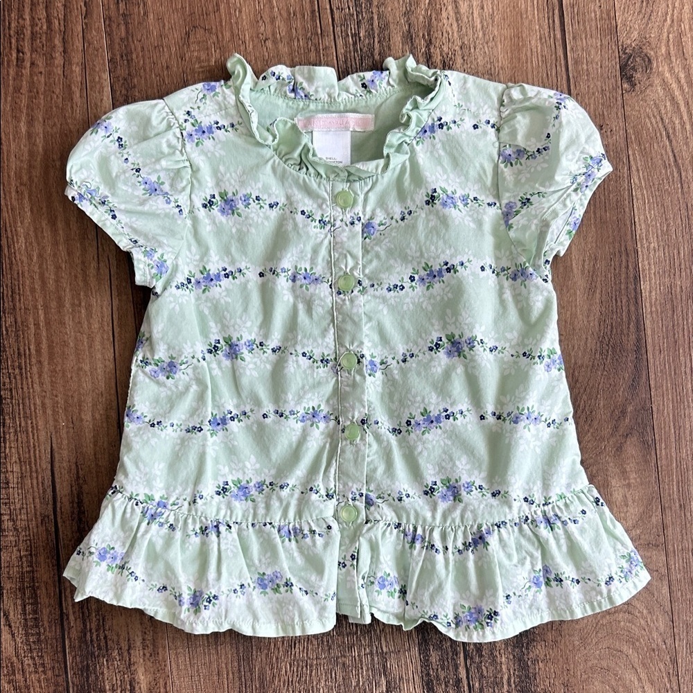 Janie and Jack Light Green Floral Blouse